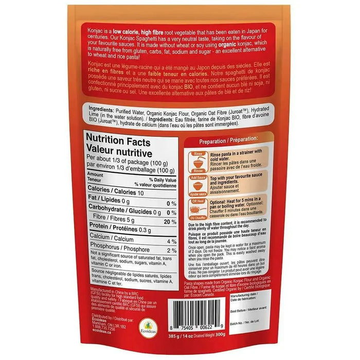 the back of Better Than Foods Organic Konjac Penne, 385g packet.