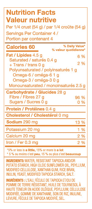 nutritional info of Carbonaut Not So Thin Gluten-Free 10" Pizza Crust, 216g