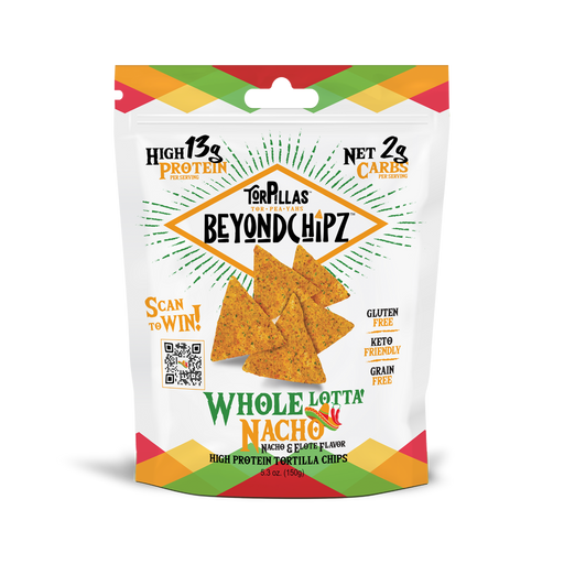 a bag of Beyond Chipz Whole Lotta' Nacho,