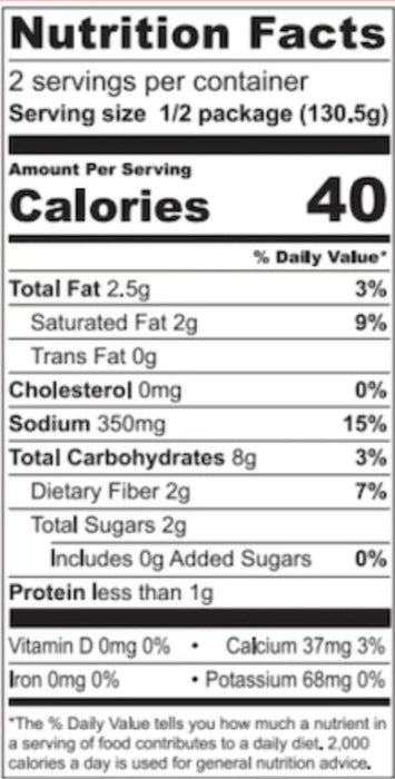 NUTRITIONAL INFO OF Miracle Noodle Keto Meal Adobo, 261g