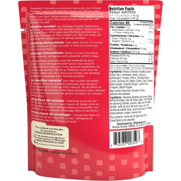 Miracle Noodle Spaghetti with Marinara Sauce, 280g Miracle Noodle