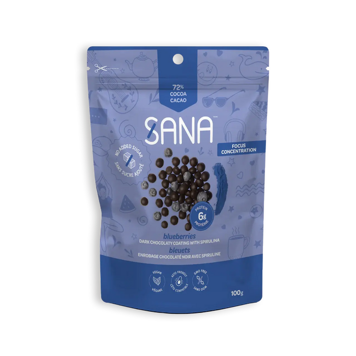 Sana Dark Chocolate Covered Blueberries + Spirulina, 100g