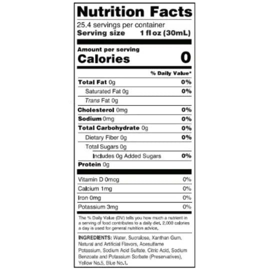 Skinny Mixes Pistachio Latte Syrup Nutritional Information