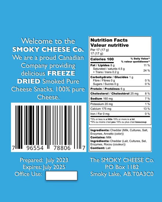 Smoky Cheese Co. Freeze Dried Cheddar Nutritional Information