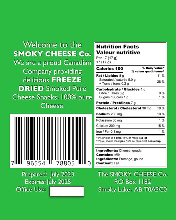 Smoky Cheese Co. Freeze Dried Gouda Nutritional Information 