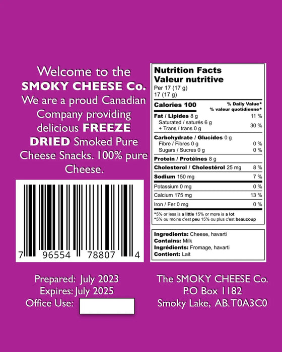 Smoky Cheese Co Freeze Dried Havarti Nutritional Information