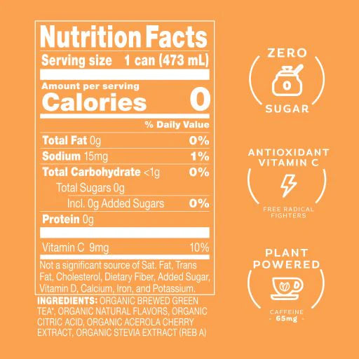 Steaz Peach Mango Iced Tea, nutritional info