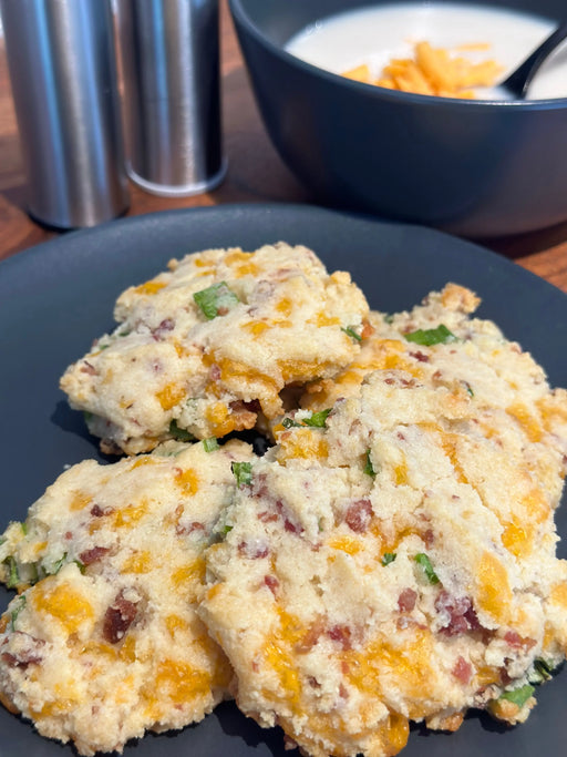 Keto Crumbs Bakery Cheddar, Bacon and Green Onion Biscuits