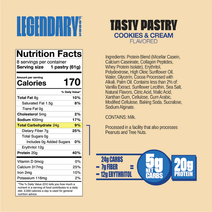 nutritional info of cookies and cream flavoured legendary pastry