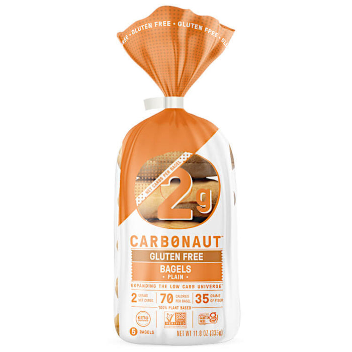 a pack of Carbonaut Gluten-Free Plain Bagels, 335g