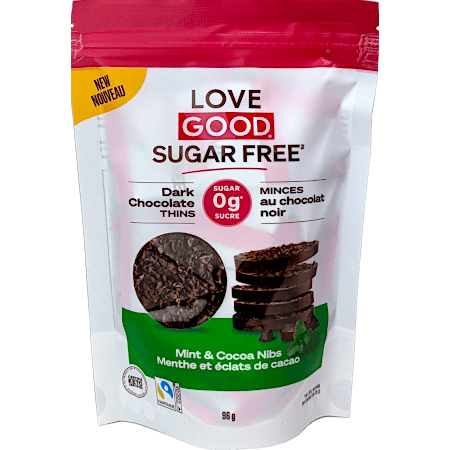 Love Good Fats Sugar Free Dark Chocolate Thins Mint & Cocoa Nibs, 96g Love Good Fats