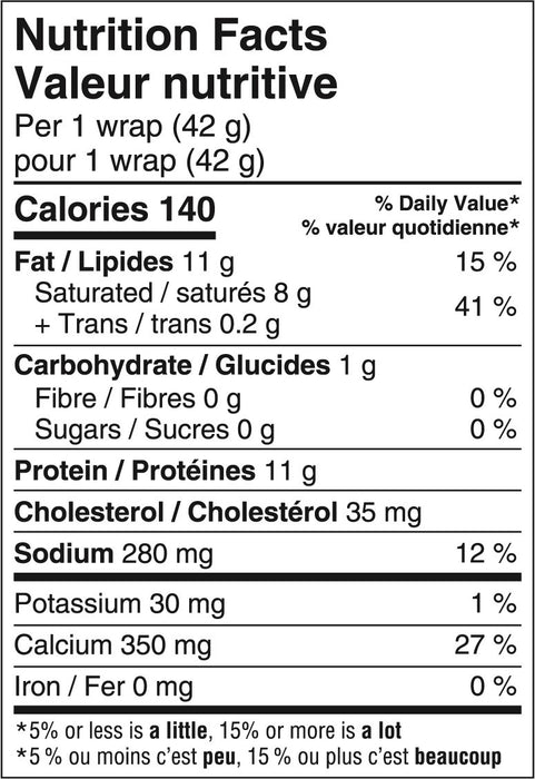 nutritional info of Folios Cheddar Cheese Wraps