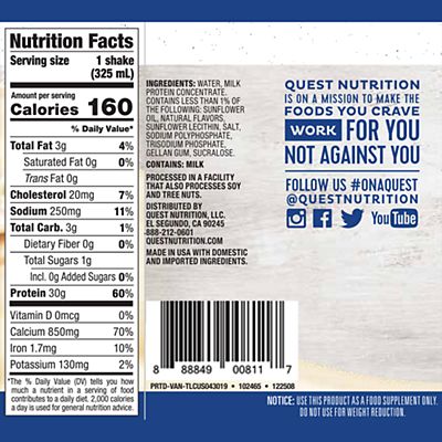 Quest Nutrition Vanilla Protein Shakes,  4x325g