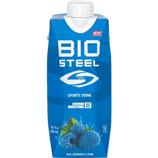 a carton of BioSteel Sports Drink Blue Raspberry, 500ml.