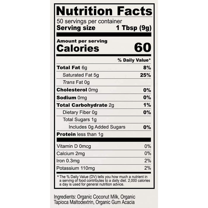 nutritional info of ducts Anthony's Goods Premium Coconut Milk Powder.