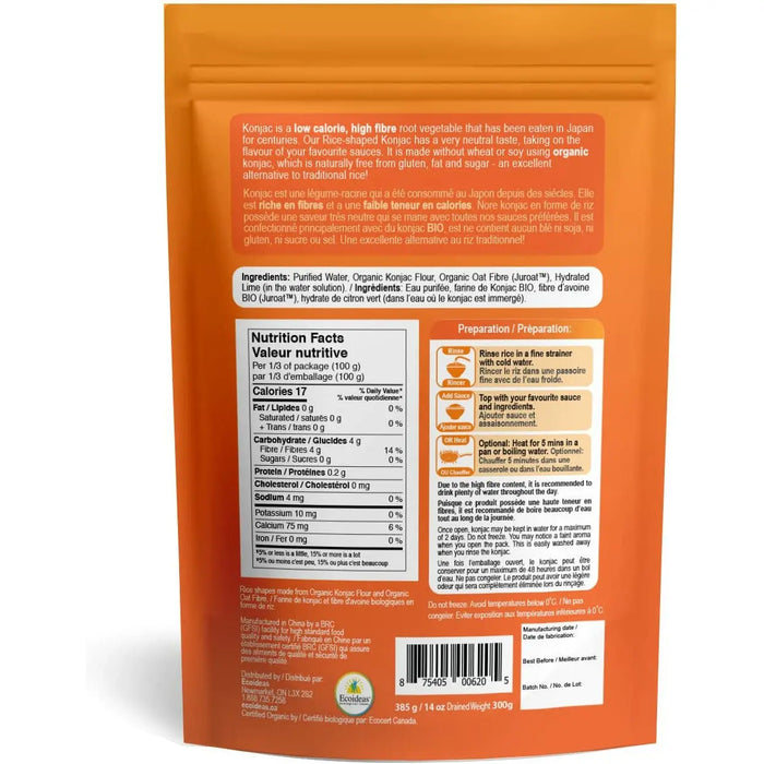 nutritional info of Better Than Foods Organic Konjac Rice, 385g.
