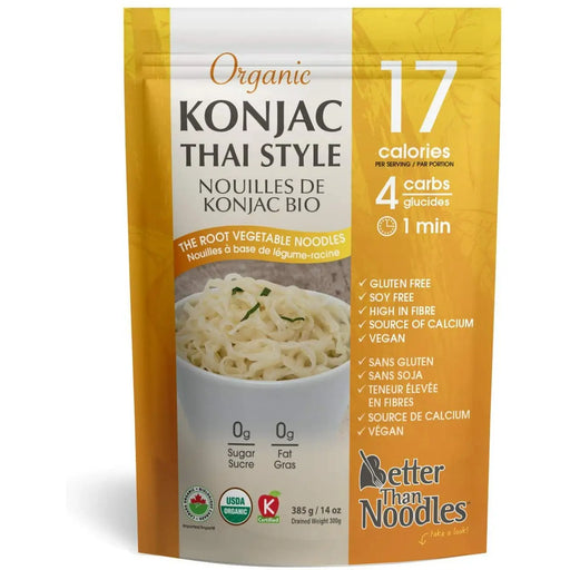 a packet of Better Than Foods Organic Konjac Thai Style Noodles, 385g.