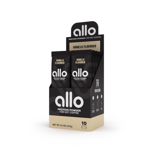 a carton of Allo Vanilla Protein Powder for Coffee.