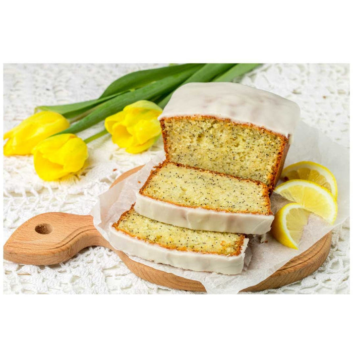 Lemon Poppy Seed Loaf with flowers