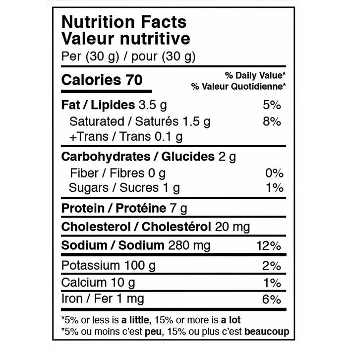 nutritional info of BUFF Chipotle Bison Snack Stick, 50g.