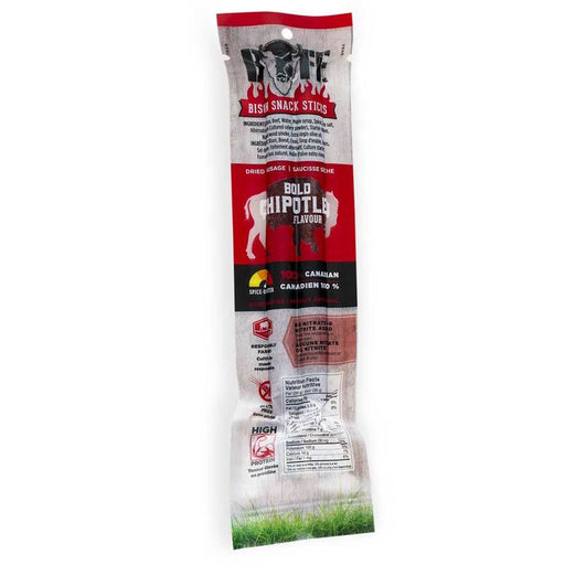 a packet of BUFF Chipotle Bison Snack Stick, 50g.