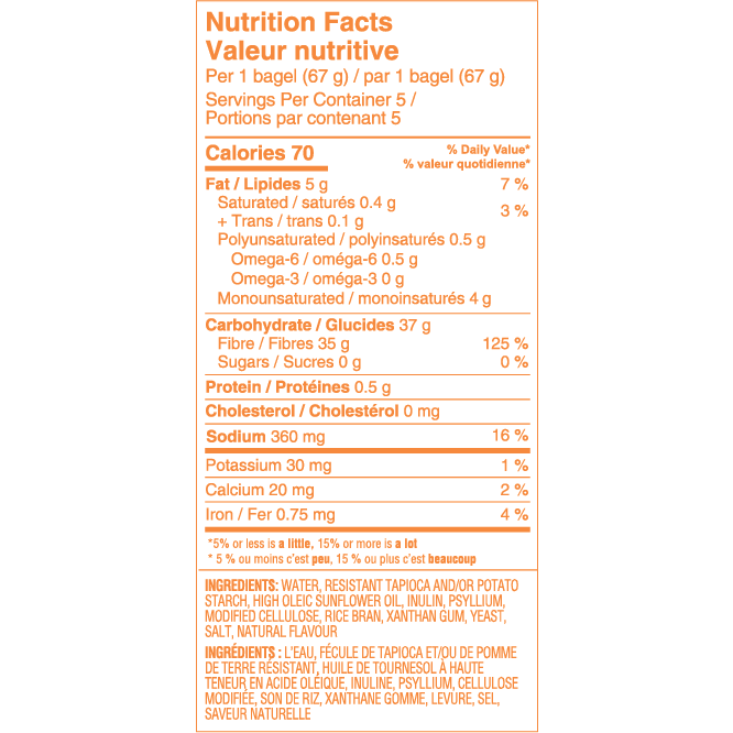 nutritional info of Carbonaut Gluten-Free Plain Bagels, 335g