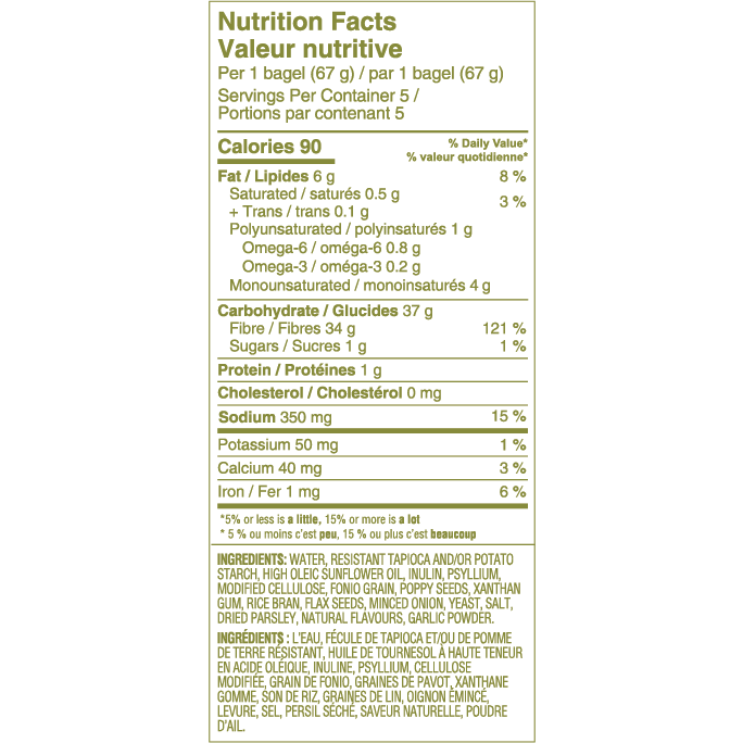 nutritional info of Carbonaut Gluten-Free Seeded Herb & Garlic Bagels, 335g