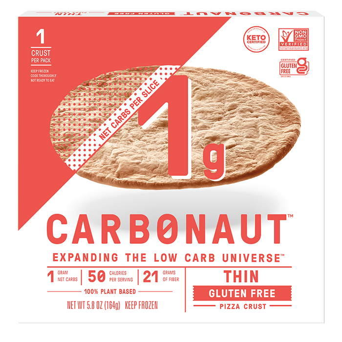 a box of Carbonaut Thin Gluten-Free 10" Pizza Crust, 164g