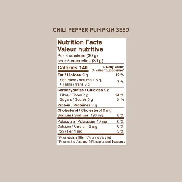 nutritional info of Eve's Chili Pepper Pumpkin Seed Crackers