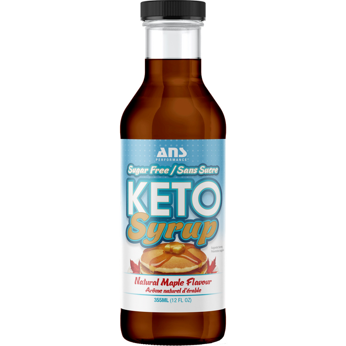 A bottle of ANS Performance Keto Sugar Free Syrup, 355ml.