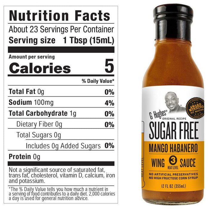 G Hughes Sugar-Free Mango Habanero Wing Sauce, 355ml