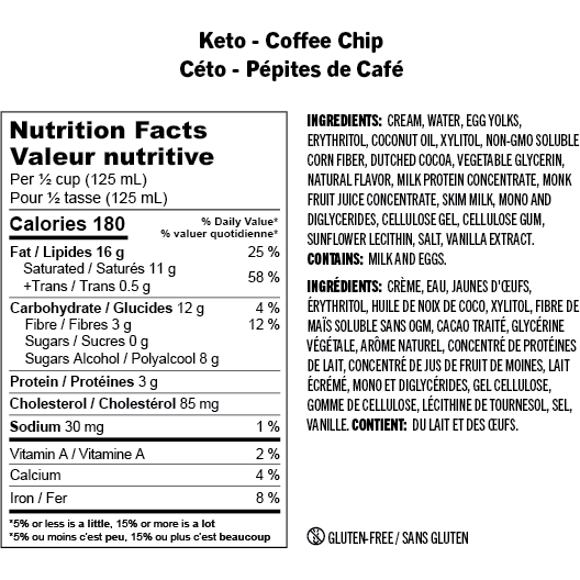 nutritional info of Enlightened Coffee Chip Ice Cream, 473ml