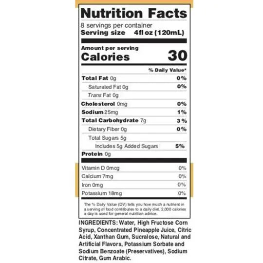 nutritional info Skinny Mixes Pina Colada Mix, 946.35ml