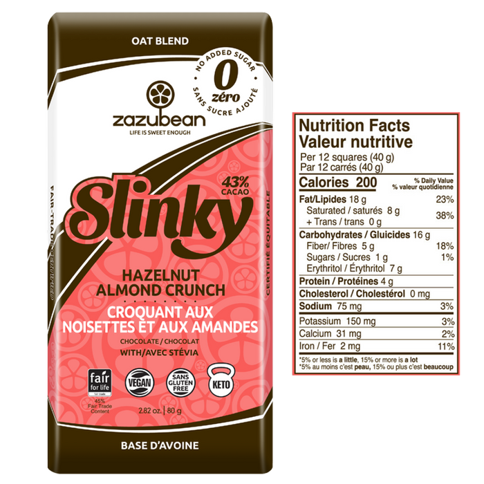 Zazubean Hazelnut Almond Crunch Slinky Bar, 80g