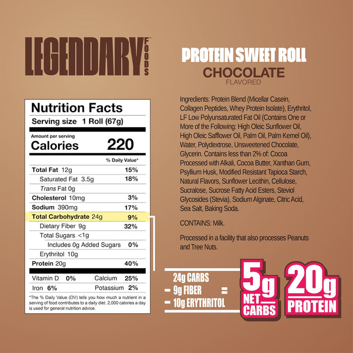 Legendary Foods Chocolate Protein Sweet Roll, 63g Legendary Foods