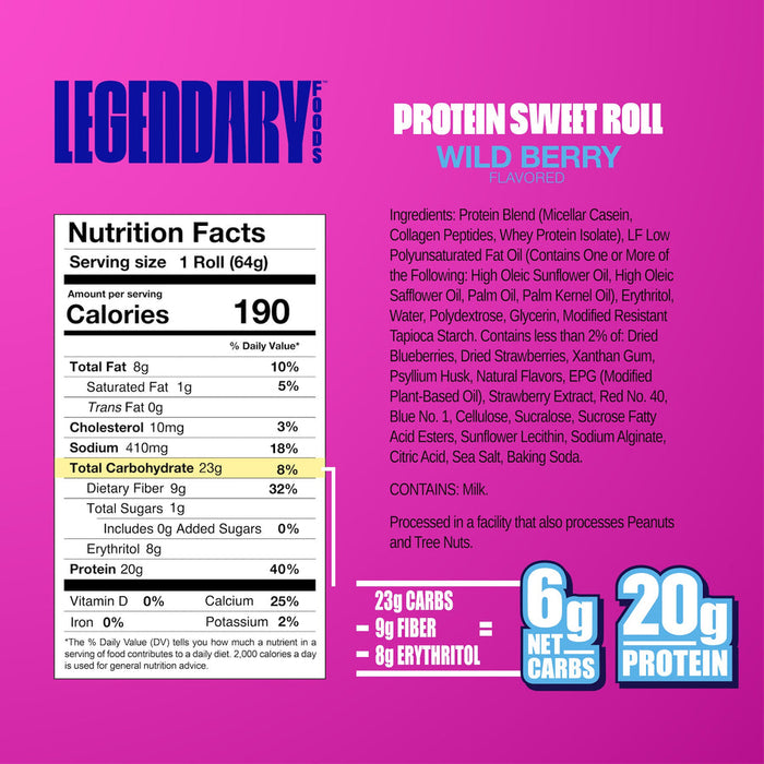 Legendary Foods Wildberry Protein Sweet Roll, 63g Legendary Foods