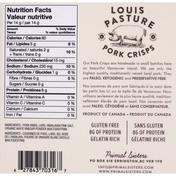 Louis Pasture Salt & Vinegar Pork Rind Crisps, 42g Louis Pasture