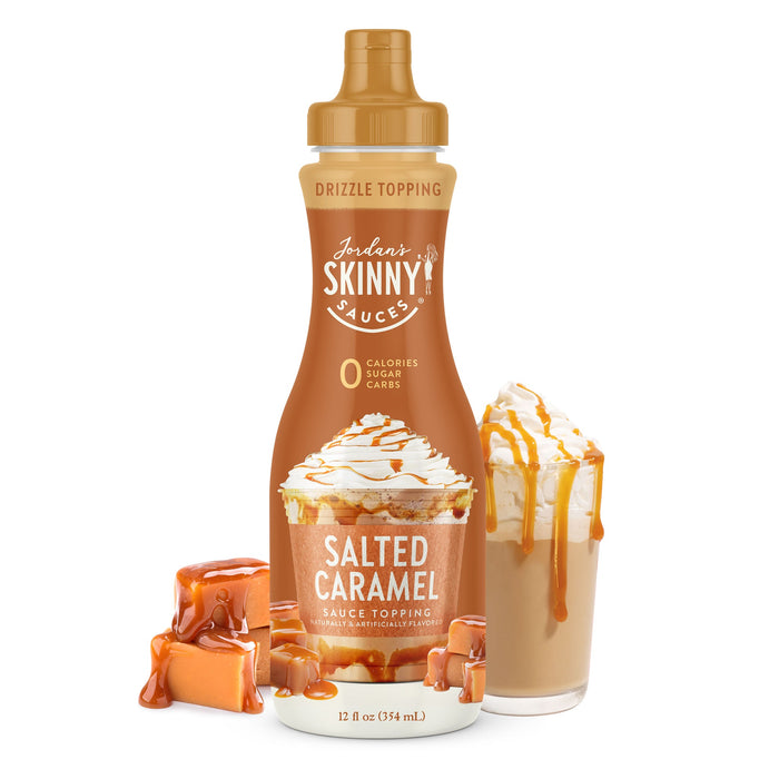 Skinny Mixes Salted Caramel Sauce, 354ml. Enhance your favorite deserts with our new Skinny Salted Caramel Sauce drizzle topping! Zero Calories, Zero Sugar, No Carbs.  0 Calories. 0 Sugar. 0 Carbs. 750 ml/25.4 fl. oz. Bottle - 25 Servings! Gluten Free & Kosher. Keto-Friendly.