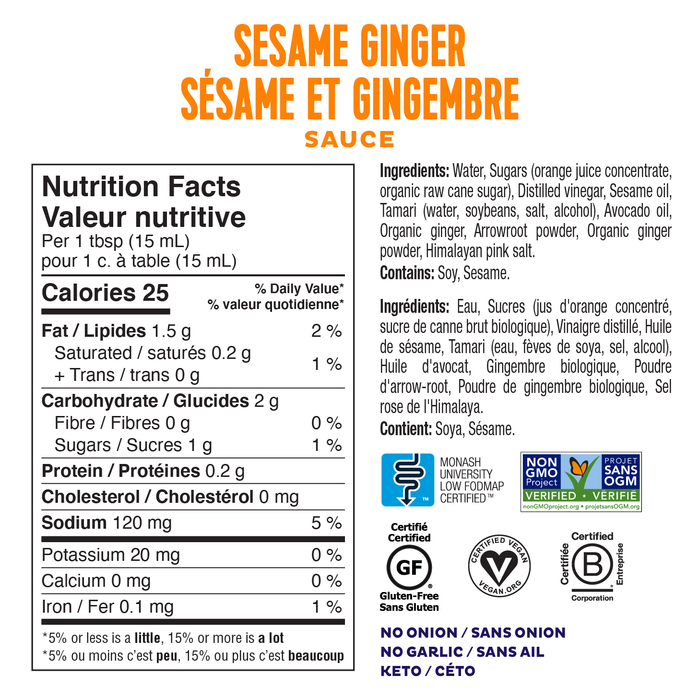 nutritional value and ingredients for Fody Foods Sesame Ginger Sauce & Marinade