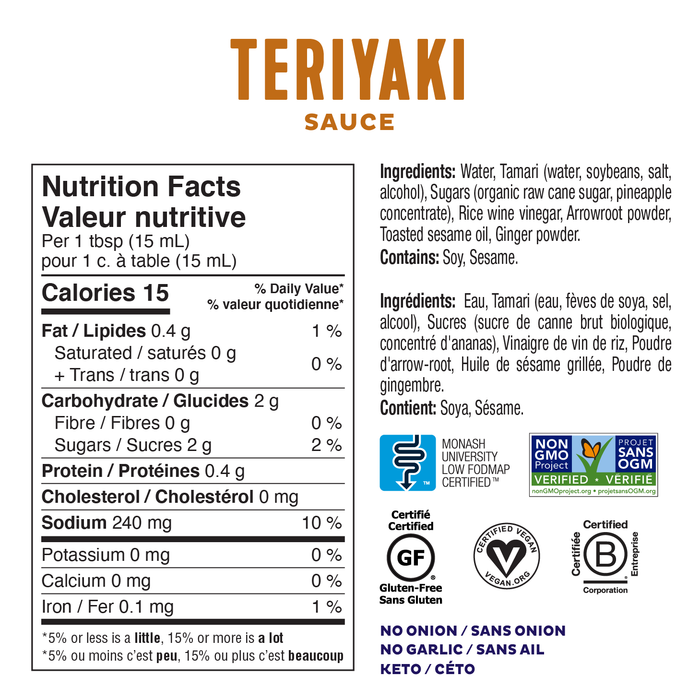 nutritional info and ingredients for dy Foods Teriyaki Sauce & Marinade