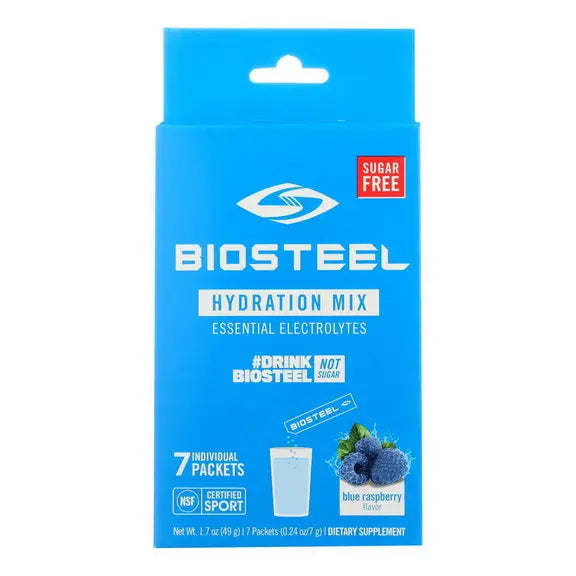 a packet of BioSteel Sports Hydration Mix - Blue Raspberry, 7x49g