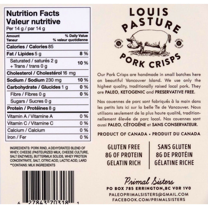 Louis Pasture White Cheddar Pork Rind Crisps, 42g Louis Pasture
