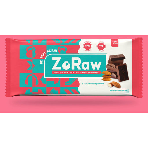 ZoRaw Milk Chocolate Bar with Protein and Almonds, 55g ZoRaw