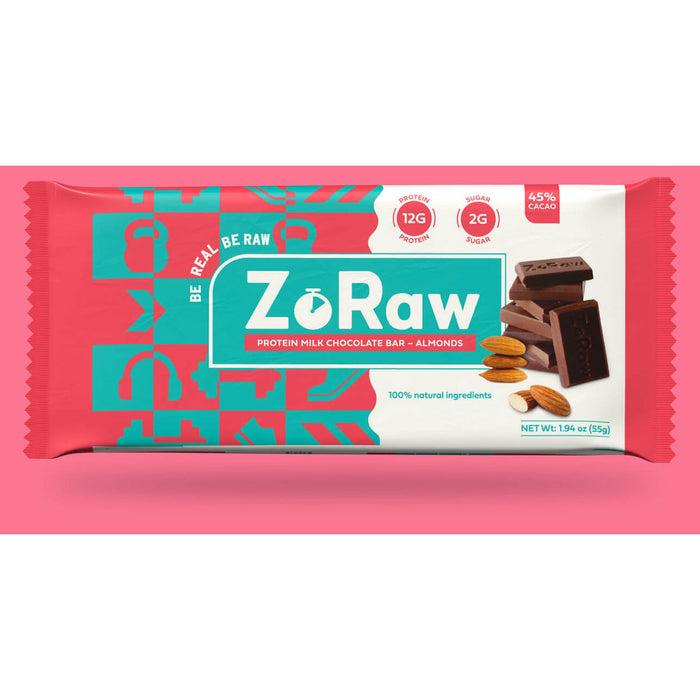ZoRaw Milk Chocolate Bar with Protein and Almonds, 55g