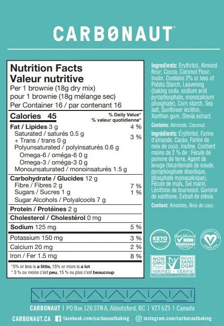 nutritional info of Carbonaut Brownie Mix, 283g