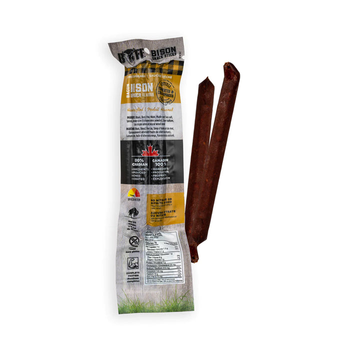 a packet of BUFF Bacon Bison Burger Snack Stick, 50g.