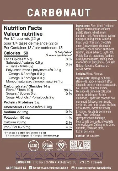 nutritional info of Carbonaut Chocolate Chip Pancake & Waffle Mix, 283g