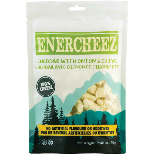 a pack of Enercheez Cheddar with Onion and Chive, 70g
