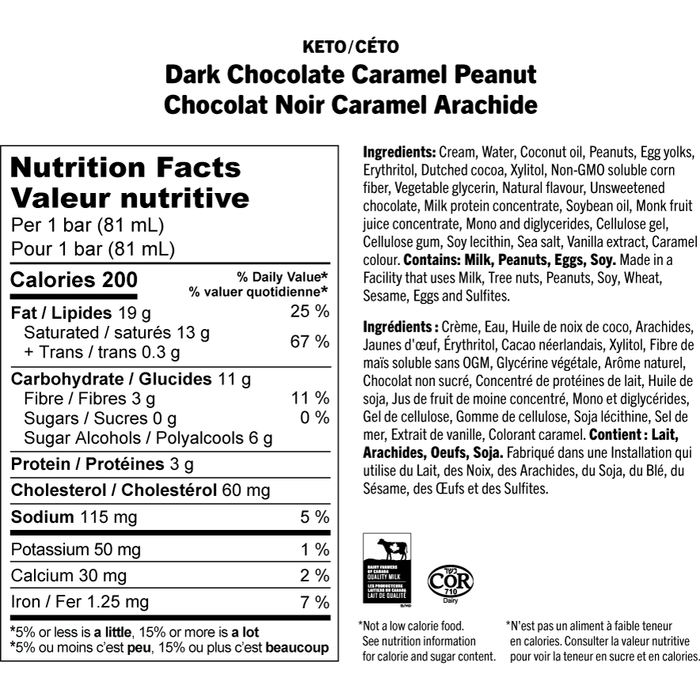 nutritional info Enlightened Dark Chocolate Caramel Peanut Bar, 4x81ml