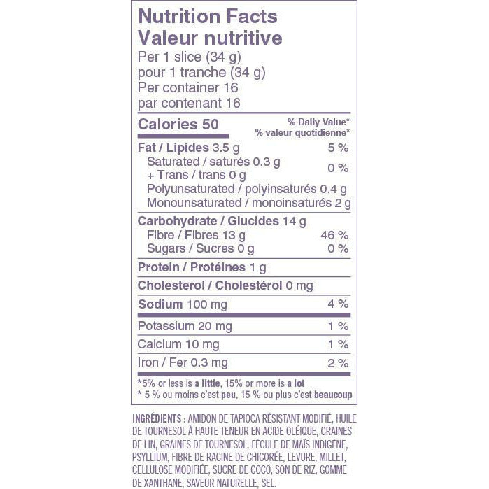 nutritional info of Carbonaut Gluten-Free Seeded Bread, 550g